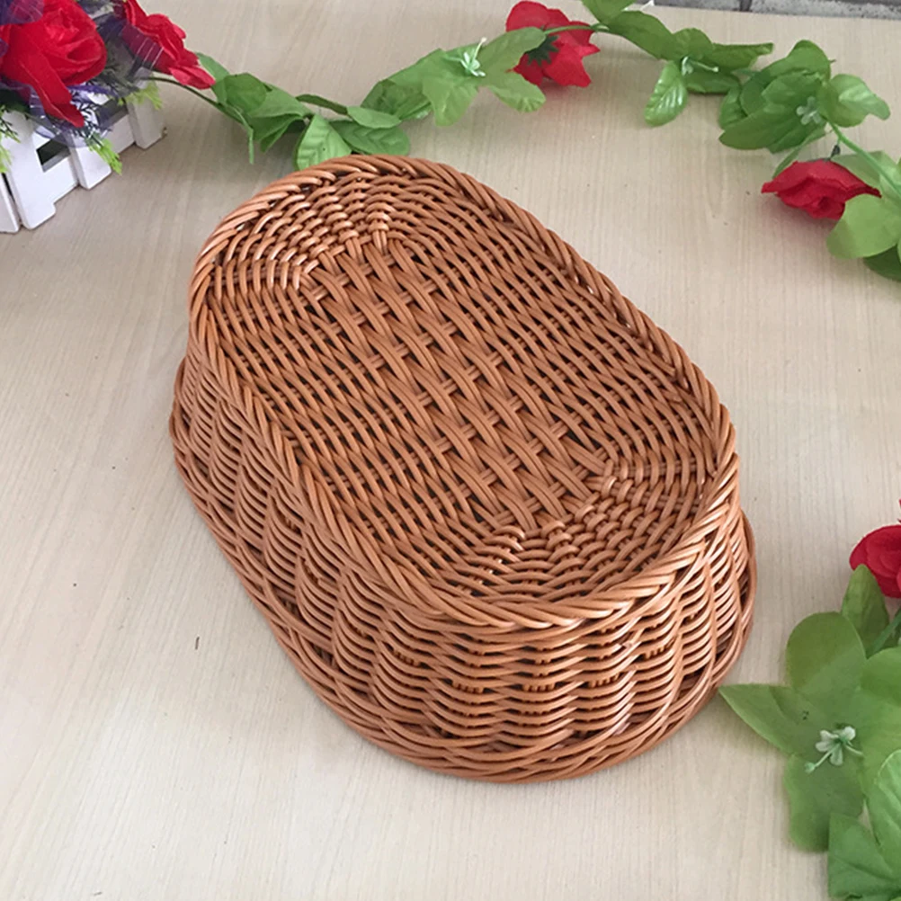 

Fruit Vegetable Basket Imitated Rattan Woven Baskets Oval Storage Display Desktop ganizer Non Moisture Pressure Proof