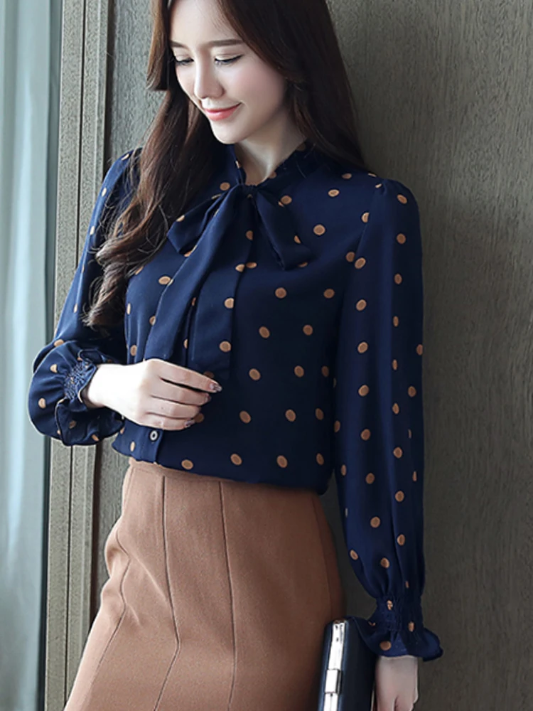 Womens Tops And Blouses Long Sleeve Women Shirts Women Tops Print Polka Dot Chiffon Blouse Shirt Fashion Women Blouses A630