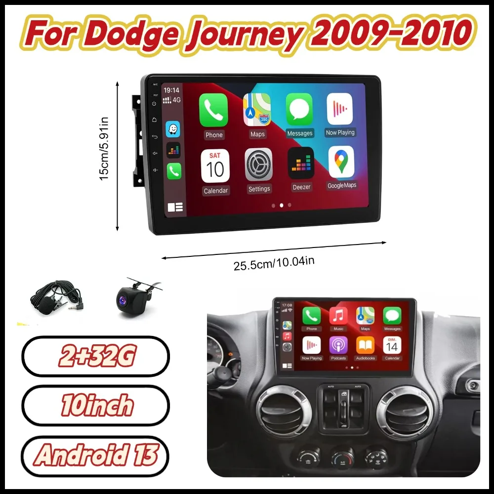

10-дюймовая автомагнитола на Android 13 с 2+32 ГБ памяти для Dodge Journey 2009-2010, поддержка Carplay, Android Auto, GPS, Wi-Fi, Bluetooth, функция разделения экрана