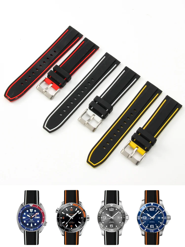 Two-Color Silicon Watch Strap20 22 24mm Men's Black for Tissot Mido Casio Seiko Huawei Wanguo Watch Band Accessories