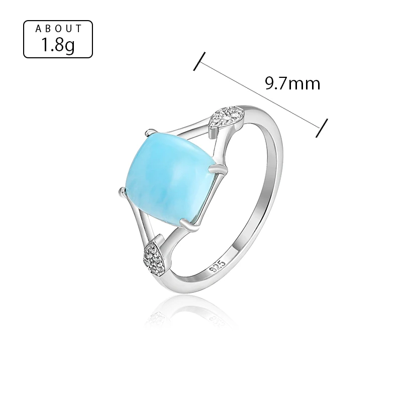 New Natural Gemstone Rings Larimar Rings 925 Sterling Silver Fashion Fine Zircon Jewelry for Girls Birthday Gift