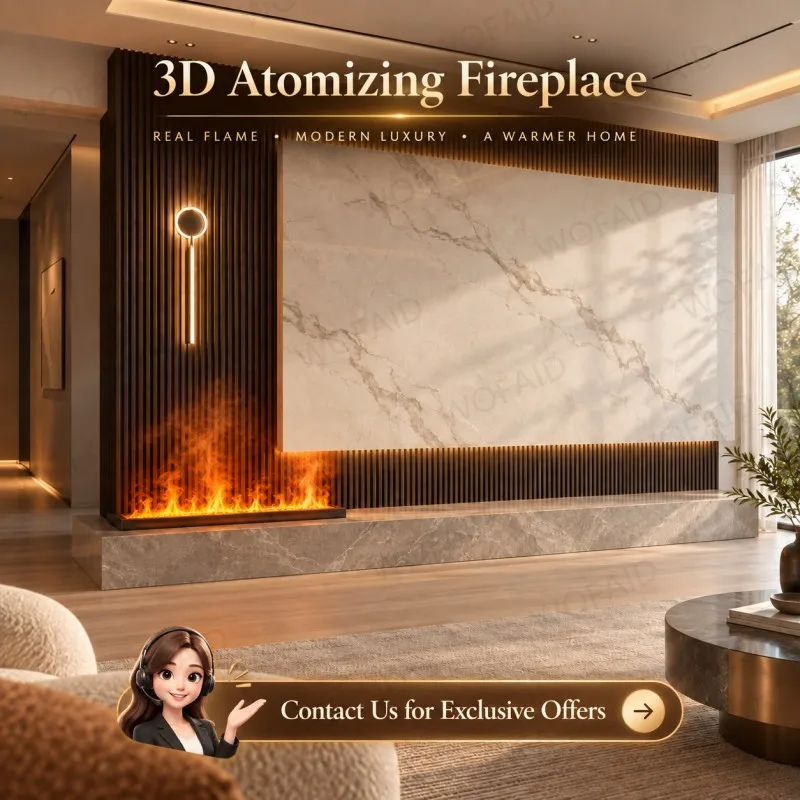 WOFAID Smart 3D Water Vapor Electric Fireplace Recessed Realistic Mist Flame for Apartment Living Room Media Wall Interior Decor