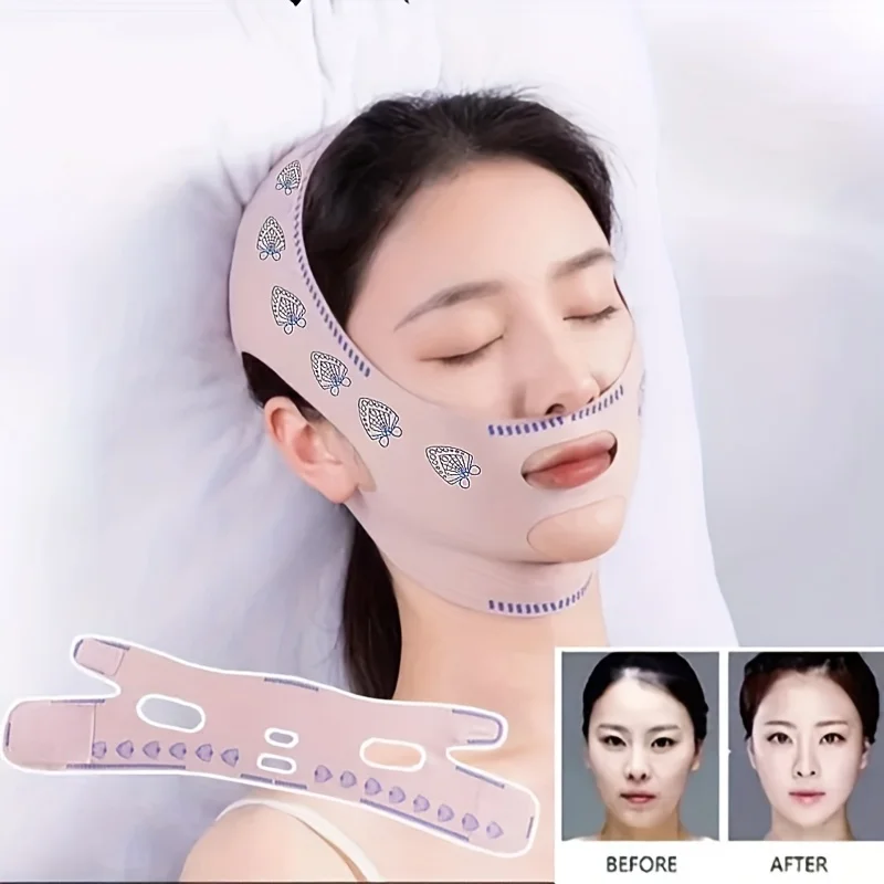 1 unidad de correa transpirable para la barbilla, mascarilla ajustable para levantar el rostro y moldear la línea de la mandíbula, moldeador cómodo para dormir con efecto V-Line para salón de belleza