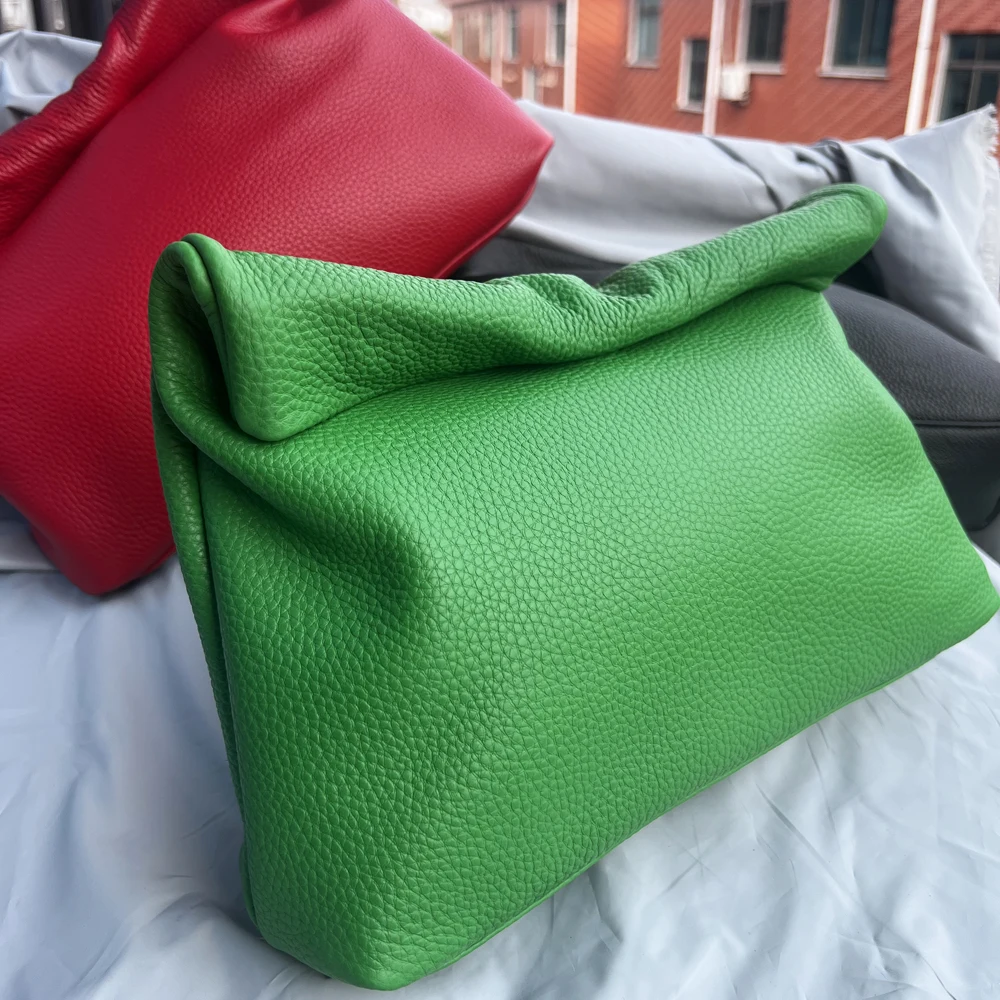 100% Echtes Leder Kuhhaut-Handtasche Hochwertige Leder-Damenhandtasche Faltbare Designer-Handtasche mit Einfachem Magnetgriff – Detail 3