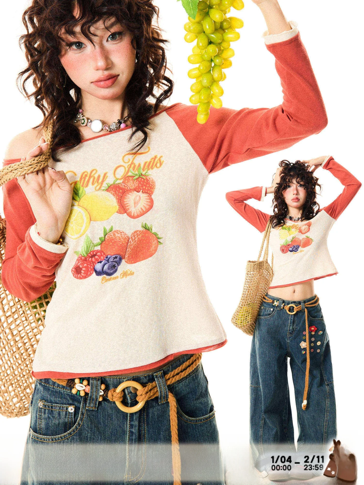 

Young Stage American Sweet Spicy Girl One oulder Long Sve T-irt Women Early Autumn Slimming Color Blo oulder Inser...