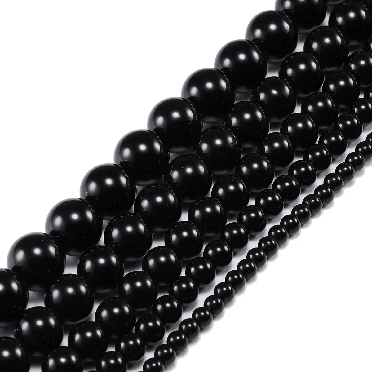 38Pcs Hot Selling Natural Black Glass Multi Specification Loose Bead Glass DIY Jewelry Accessories Semi-Finished Bead Wholesale