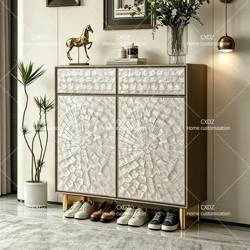 Modern Solid Wood Shoe Cabinet Light Luxury Entryway Storage Console Decorative Sideboard for Living Room Entrance Hallway