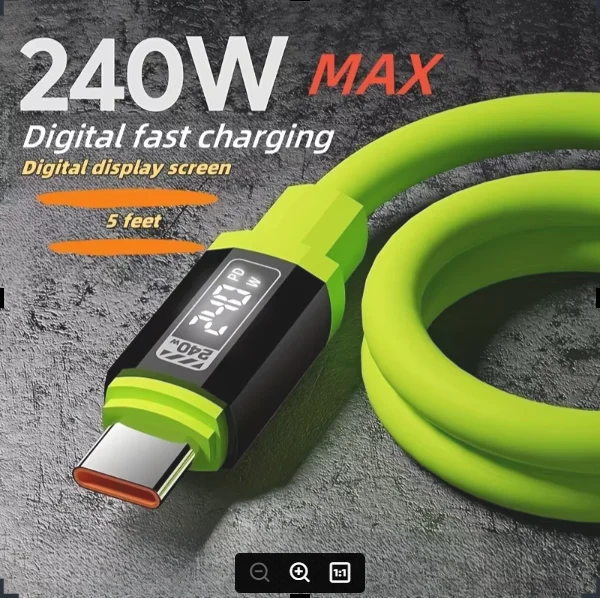 240W 1.5M Fast Charging USB Type-C To Type-C Cable with Real-Time Power Display for Iphone18 Huawei, Xiaomi, Samsung, OPPO, VIVO
