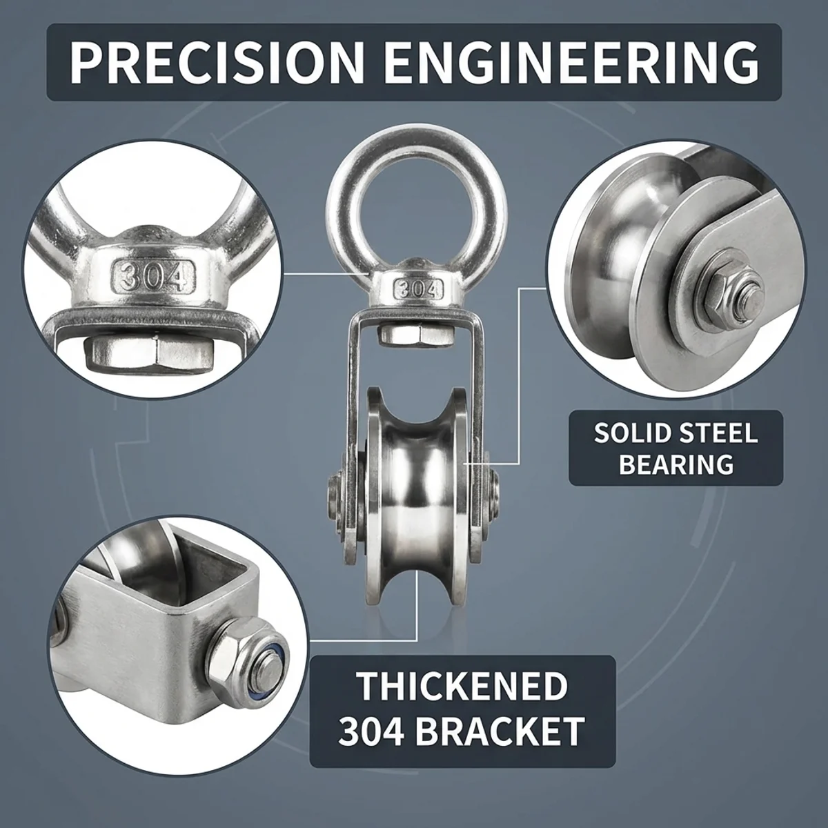 U Type Swivel Pulley 304 Stainless Steel Duplex Bearing Super-Silent Detachable Rotation Pulley System Gym Traction Wheel