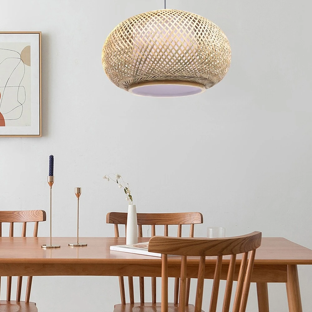 40/50/60CM Wicker Rattan Ceiling Light Handmade Bamboo Wicker Ceiling Light Beige Ceiling Chandelier Lampshade for Bedroom Decor