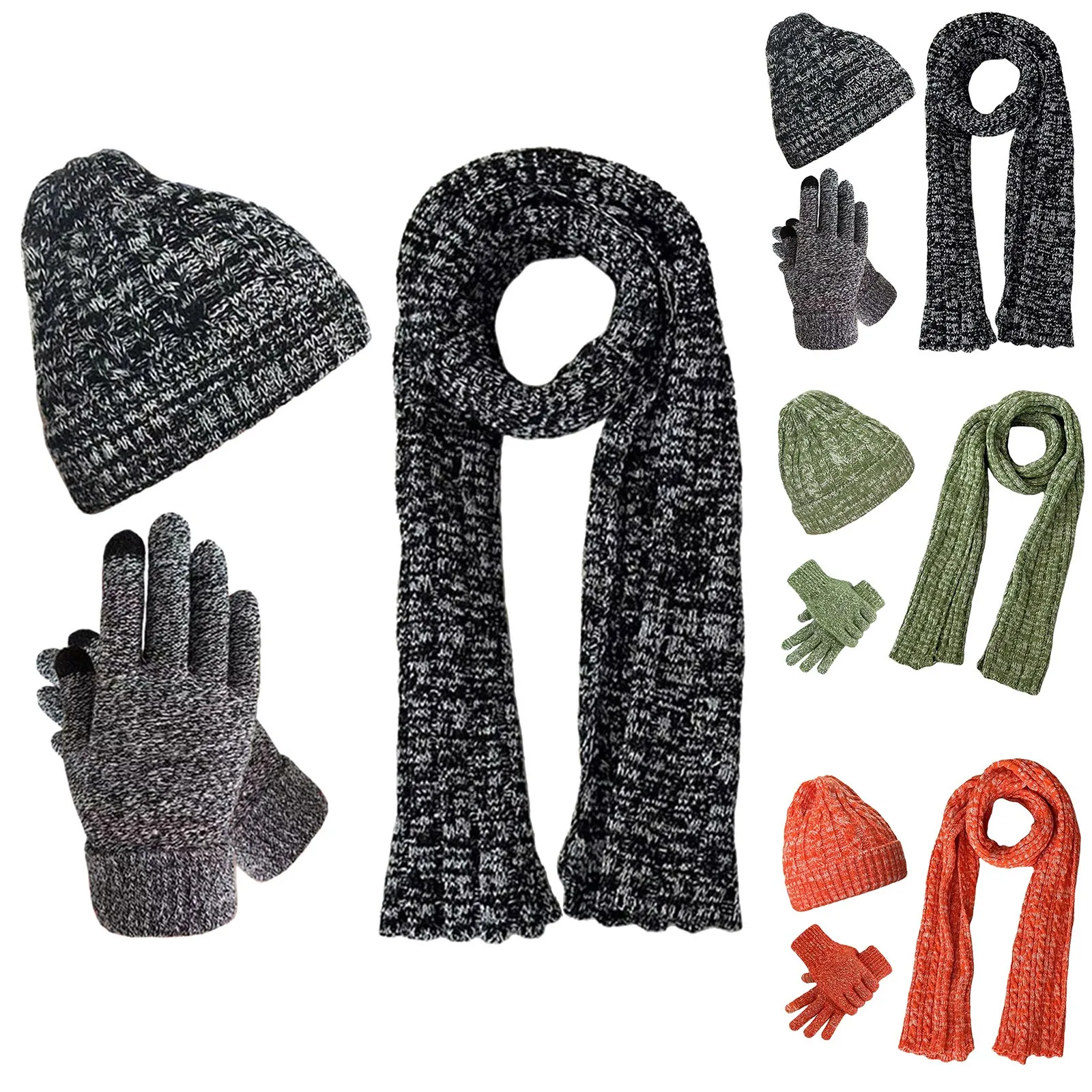 Dames En Heren Herfst Winter Warm Gebreide Muts Sjaal Handschoenen Slouchy Drie Stukken Winter Sneeuw Gebreide Muts Scherm Sjaal Handschoenen Set Vrouwen