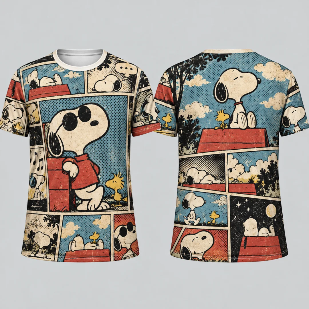 Snoopy Peanuts Comic T-Shirt Men Women Summer Short Sleeve Tee Woodstock Cartoon Streetwear Casual Kids Tops Birthday Gift