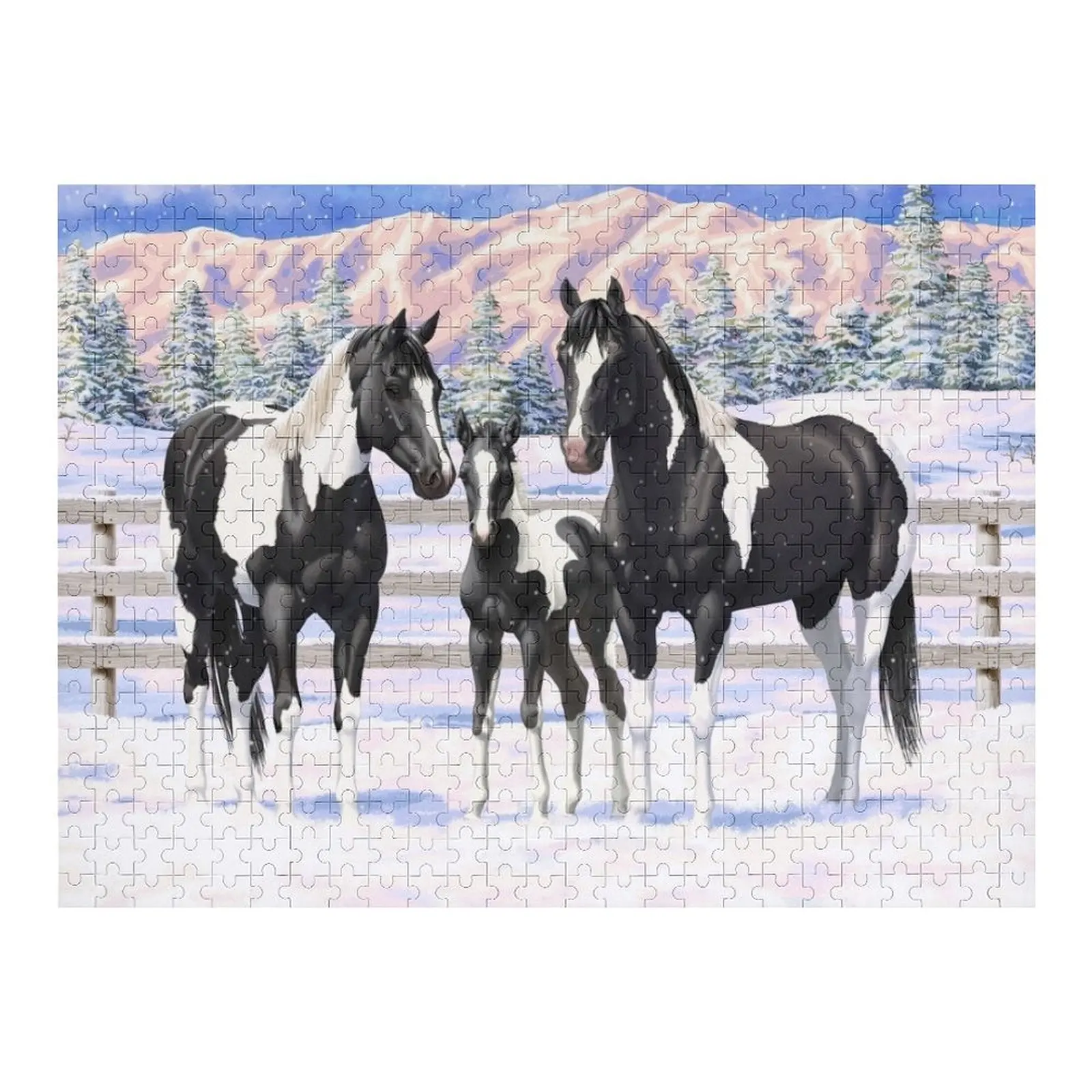 

Черная краска, лошадь Пинто, четверть, лошади в снегу, головоломка, персонализированные игрушки, детские деревянные коробки с животными, головоломка