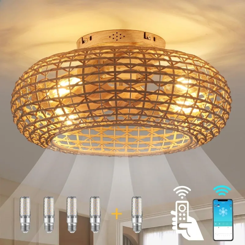 Wabi Sabi Wind Grass Vine Ceiling Fan Lights Japanese Retro Hotel Catering Bedroom Weaving Zen Tea Room Ceiling Fan Lamp Fixture