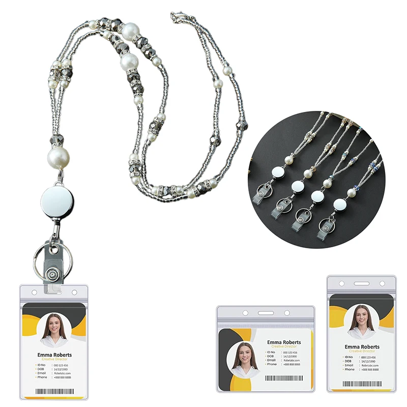 

Lanyards For ID Badges And Keys, Retractable Badge Lanyard For Women, Beaded Teacher Lanyard With Badge Reel And ID Holder