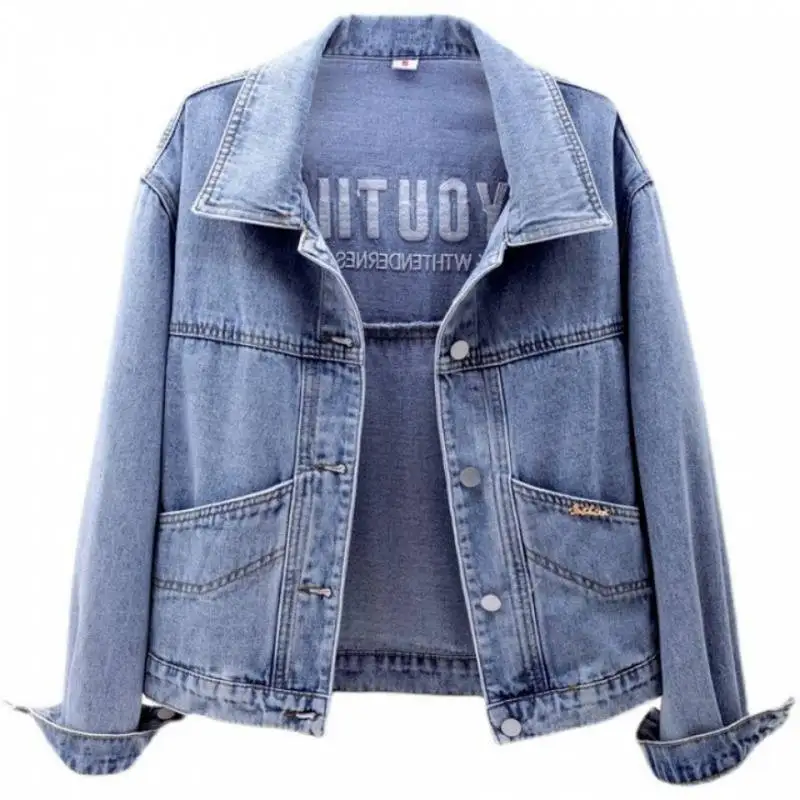 Denim Coats Women Short Coat Single Breasted Casual Embroidery Turn Down Collar Y2k Streetwear Jackets Work Slim Fit Spring - Image 5