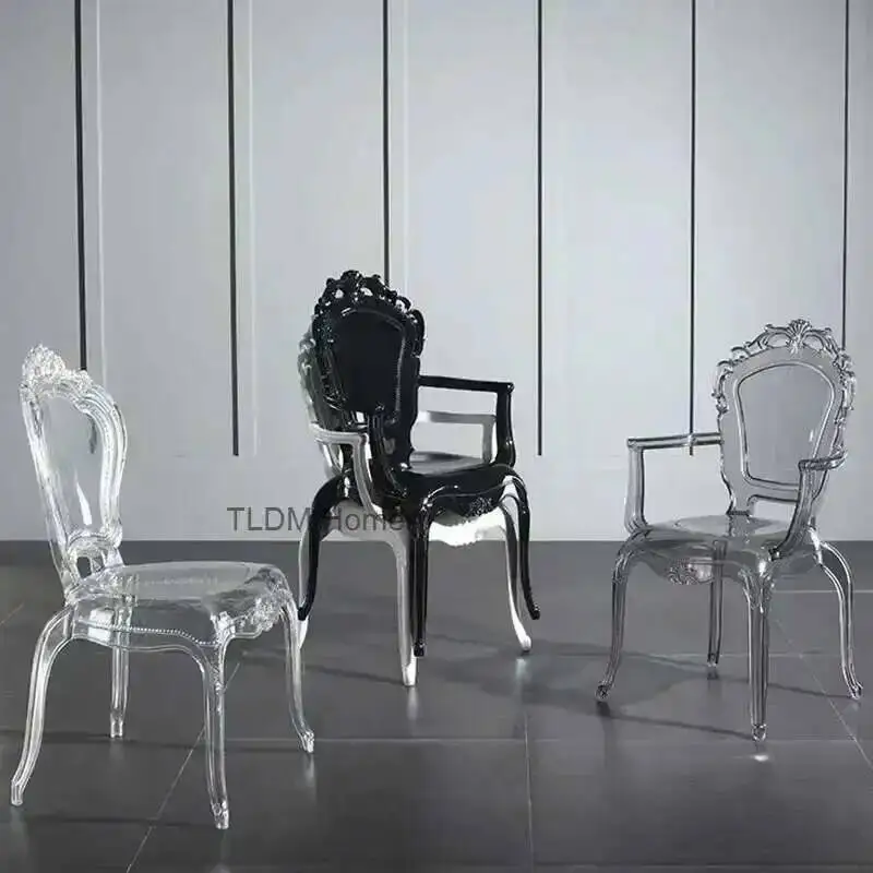 디자이너 투명 심플 팰리스 다이닝 체어 창의적인 주방 스툴 가구 가정용 아크릴 스타일 크리스탈 다이닝 체어