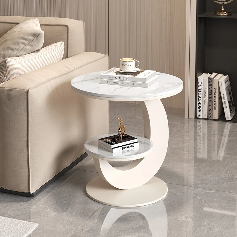 

Light luxury side table living room balcony round table premium sofa side table double layer simple coffee table household