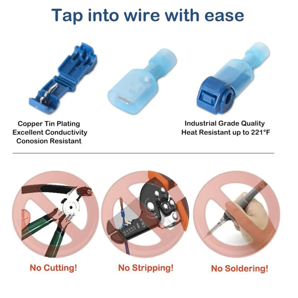 72 Paar T-Draht-Schnellverbinder, T-Tap-Kabelklemmen, selbstabisolierend mit vollständig isoliertem Nylon, Stecker-Schnellkupplungs-Kit – Detail 5