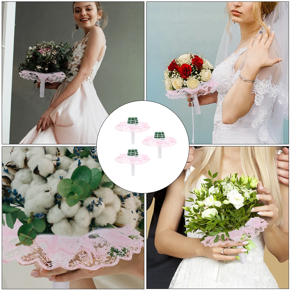 

3 set Flower Lace Skirt Bouquet Holders 3 Sets Decorative Stem Holders Wedding Floral Bride DIY Supplies Gardening Accessories