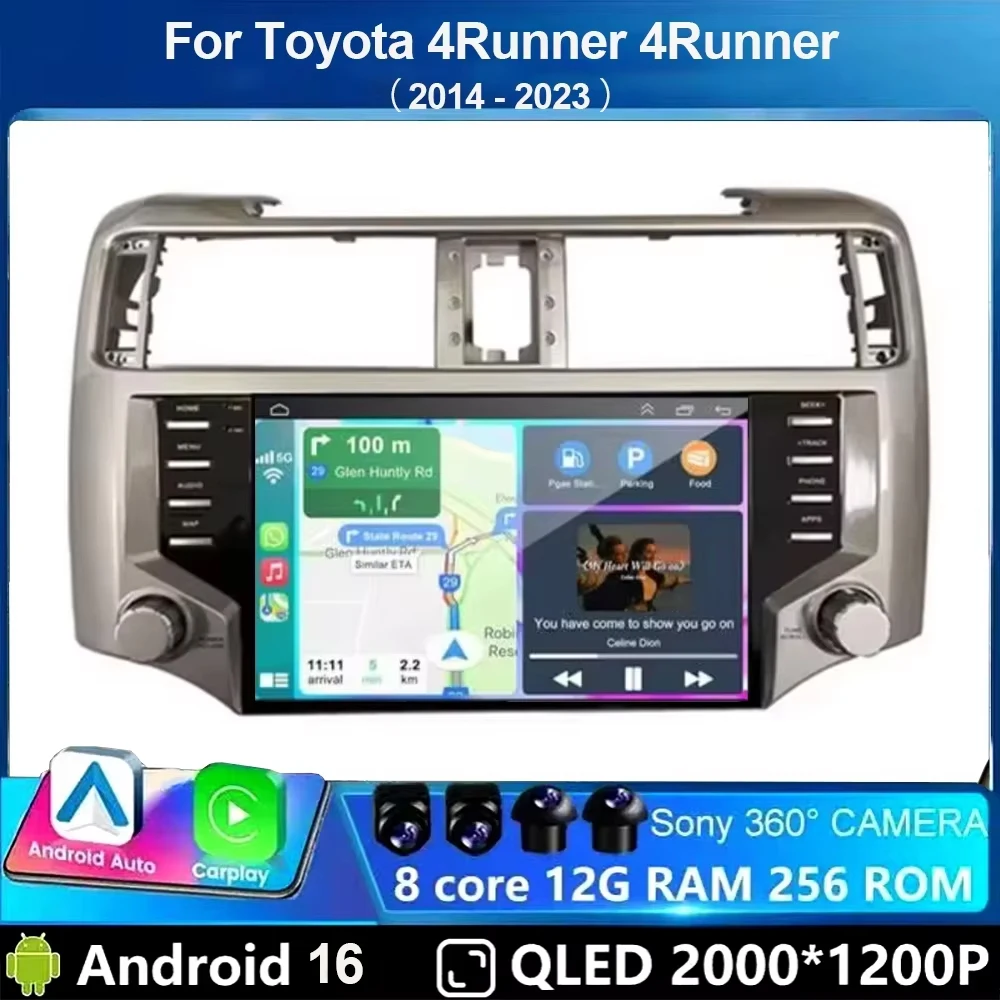 2Din Android 16 Car Radio For Toyota 4Runner 2014 - 2023 Multimedia Player Stereo WiFi BT Carplay Head Unit Navigation