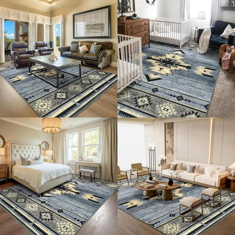 

6ft x 9ft Grey Non-Slip Area Rugs for Living Room, Bedroom, Dining and Kitchen - Washable and Aesthetic Home Decor