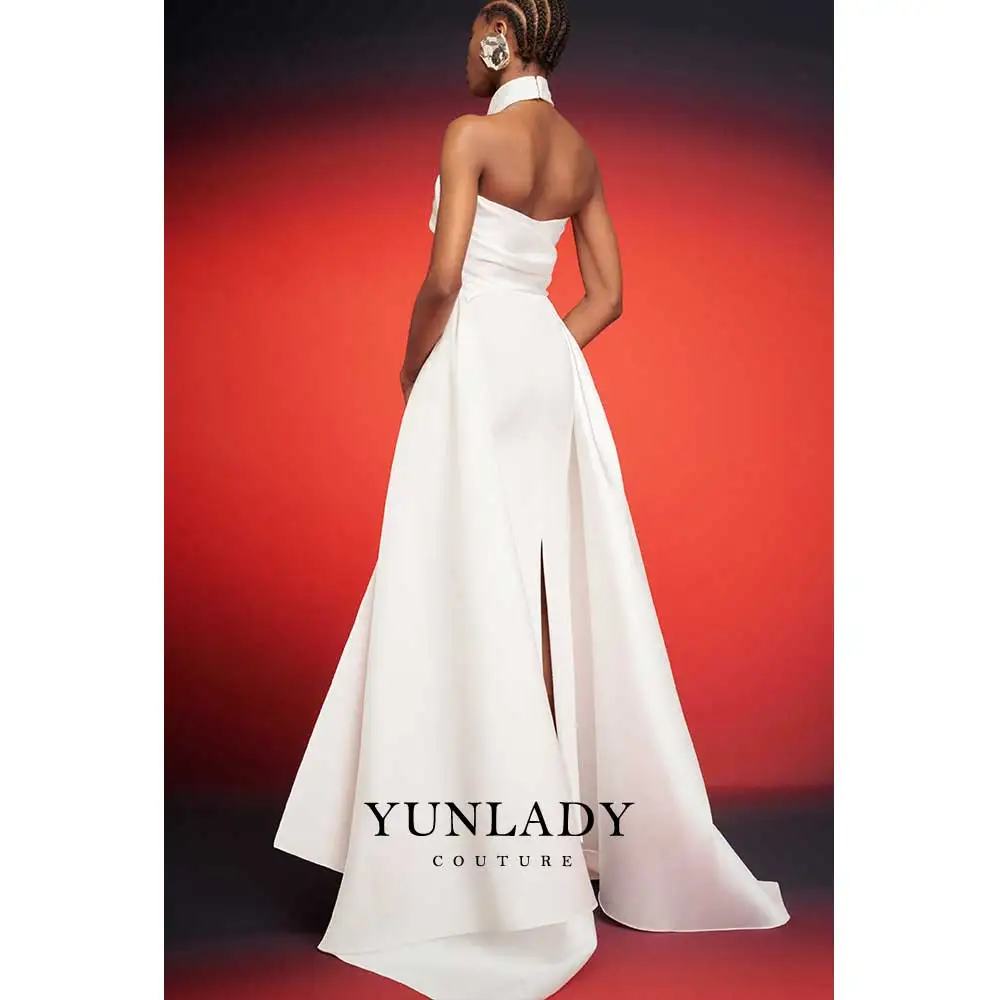 YUNLAN Women\'s Sexy Back Evening Dress Hanging Neck Sleeveless Asymmetric and Ground Dance Dress 2024 Suitable Wedding Party