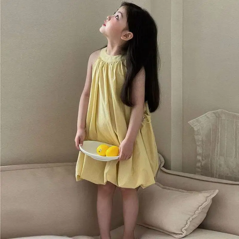 Girls' Cotton 2026 New Korean Style Halter Floral Dress for Summer Fashionable and Stylish Skirt for Little Girls