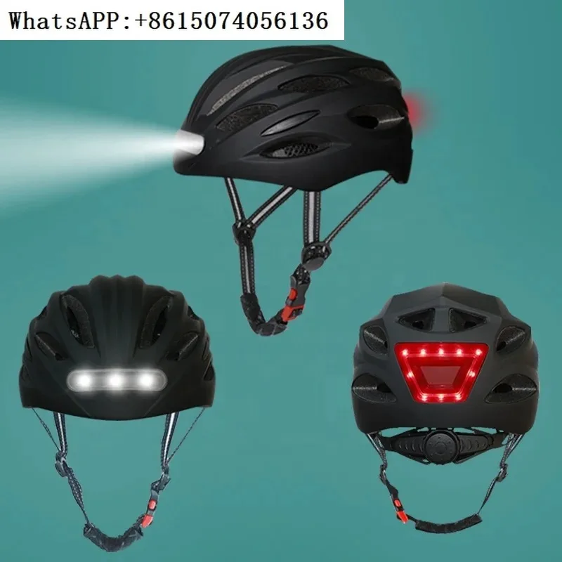 LED helmet, motorcycle with tail lights, mountain bike equipped with bicycle helmet