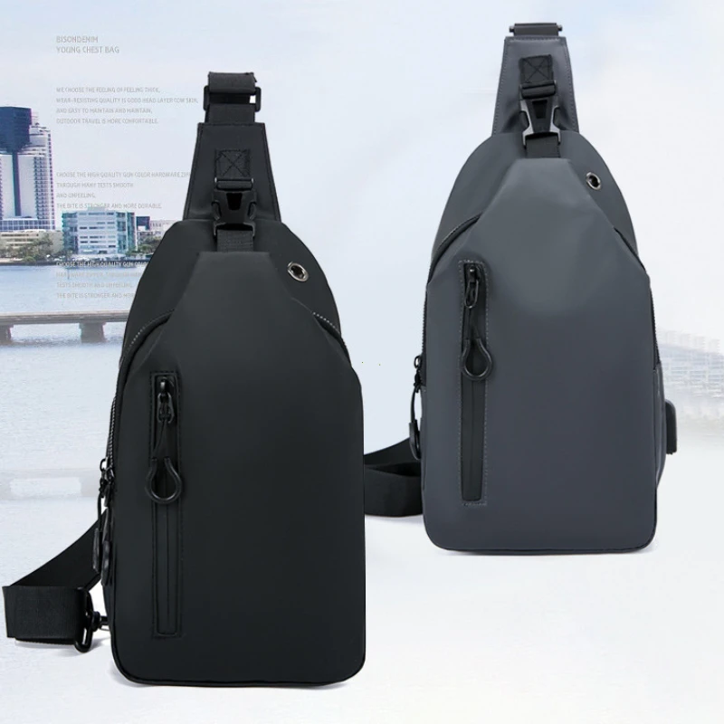 

Men Bag Fashion New Solid Color Men Chest Bag Outdoor Casual Fashion One Shoulder Crossbody Bag Nylon USB Charging Shoulder Bags
