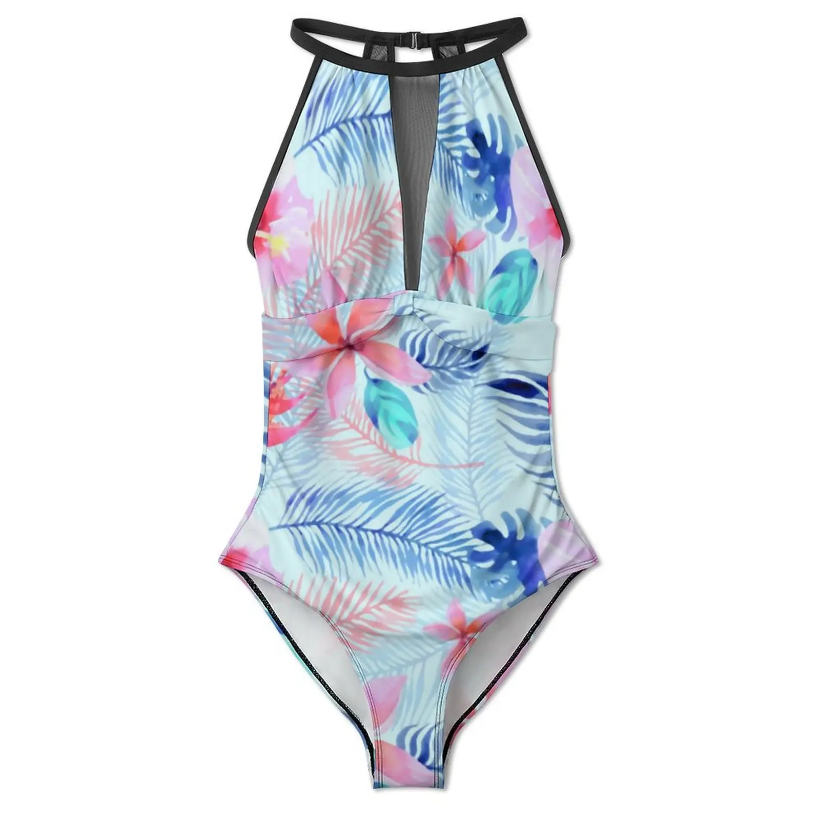 Tropical Floral Swimsuit Lovely Pink Hibiscus One-Piece Swimwear Push Up Classic Bathing Suits Sexy Beach Graphic Beach Wear