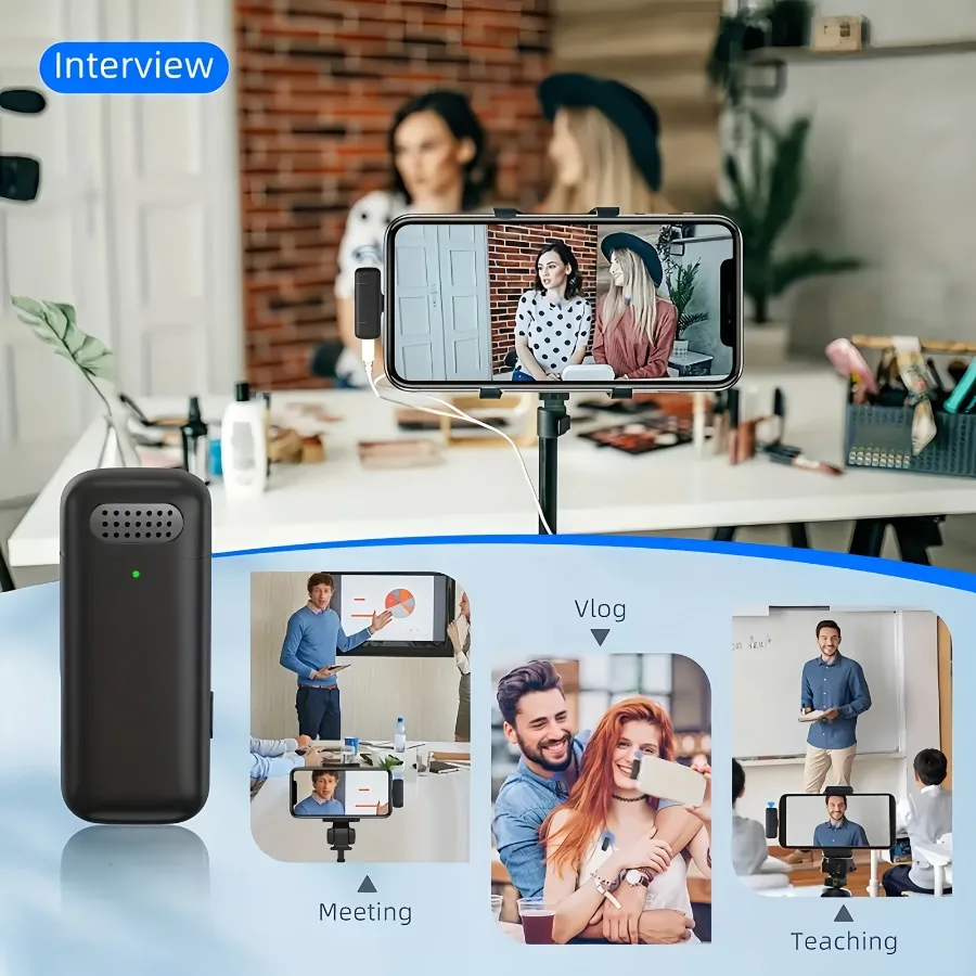Microfono lavalier wireless con custodia di ricarica Riduzione del rumore per iOS Android USB C Microfono wireless per videoconferenze