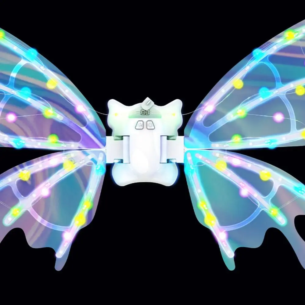 com música leve fada asa de anjo cosplay brilhante elétrica em movimento asas de elfo vestir asas