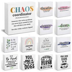 Chaos Coordinator Legend Wood Box Sign Desk Decor Rustic Wooden Block Box Sign Decoration For Home Cafe Office Shelf Table Decor