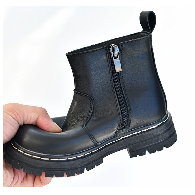 Spring Genuine Leather Boys Boots Full Grain Leather Warm Fine Velvet Children's Riding Boots Soft Cowhide Girls Shoes