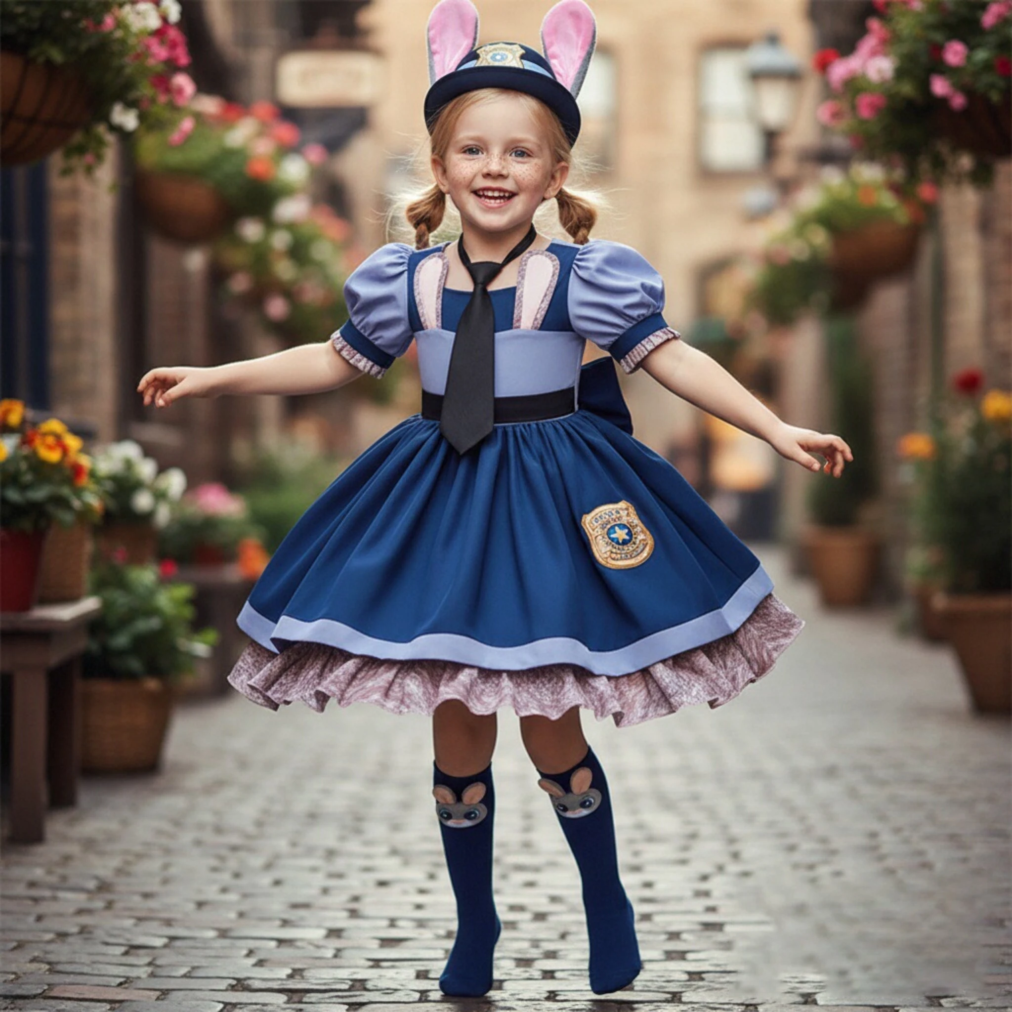 

Костюм полицейского Джуди Хоппс из Зоотопии для девочек, наряд кролика для детей, костюм для косплея с аксессуарами, наряды на Хэллоуин 2026