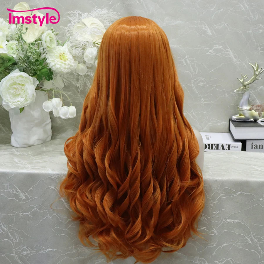 Imstyle Ginger Wig Long Synthetic Lace Front Wig Bady Wave Wigs For Women Heat Resistant Fiber Cosplay Wig