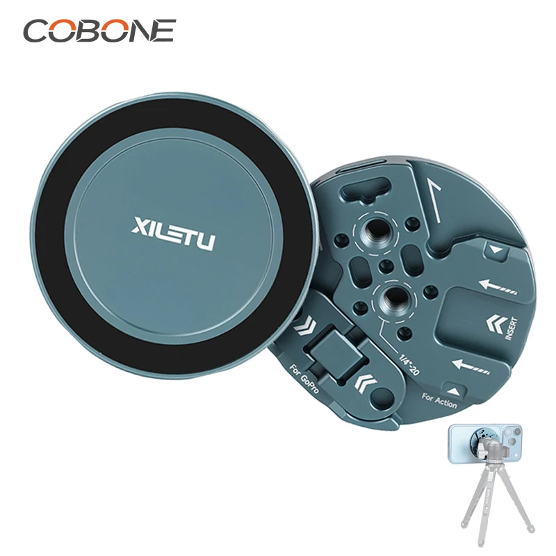 COBONE XILETU Soporte de Teléfono MagSafe de Aleación de Aluminio N52 con Zapata Fría, Rosca NATO GoPro 1/4 y Orificio Arri para iPhone 12-17, Vlog y Transmisiones en Vivo