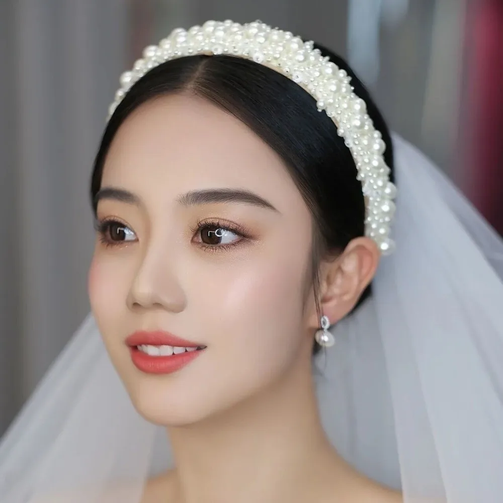 

Hair Accessories Wide Side Bridal Hair Hoop Baroque Korean Style Pearl Headbands Handmade Large Women Hairbands Women