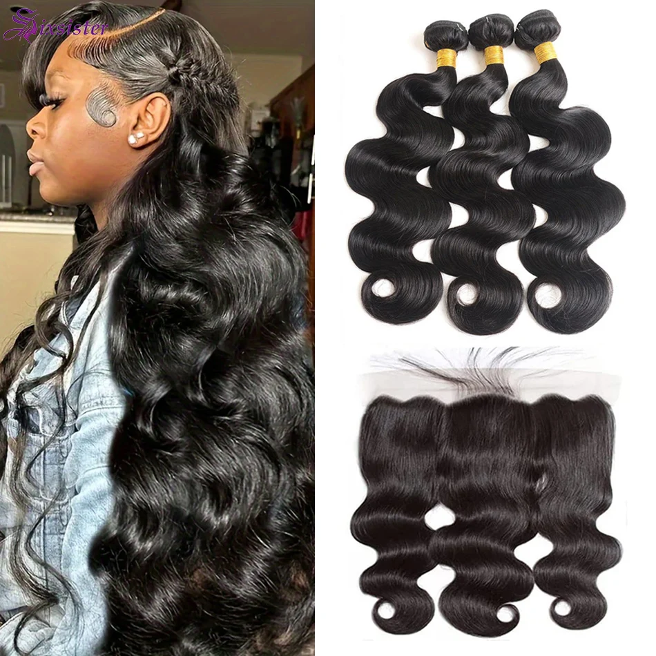 

Body Wave Bundles With Frontal 100% Virgin Human Hair Weave 4 Bundles with 13x4 Lace Frontal Body Wave Natural Color 3 Bundles