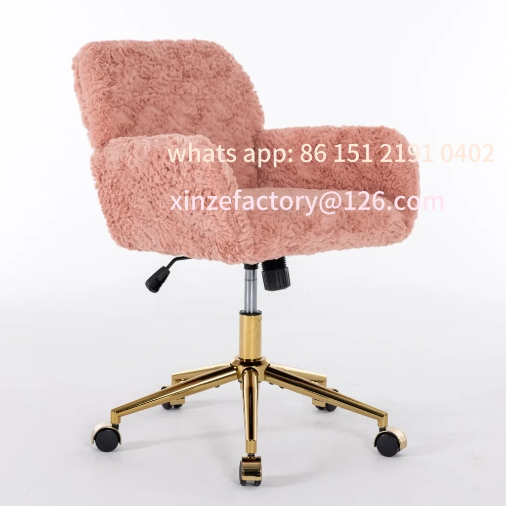 Customizable Office Chair Artificial Rabbit Hair Office Chair Golden Metal Base Adjustable Desk