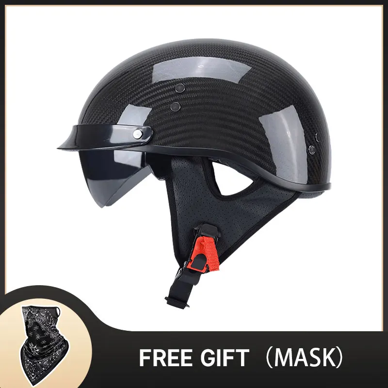 Motocross Carbon Fiber Motorcycle Helmet Headbone Cruiser Lightweight Vintage Motorsiklet Kask Half Helmets with Sun Visor