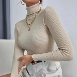 Grundlegender Rollkragenpullover für Damen, 2023, neue schlanke Strickwaren für Damen, Stehkragen, Strickhemd, langärmeliger Pullover