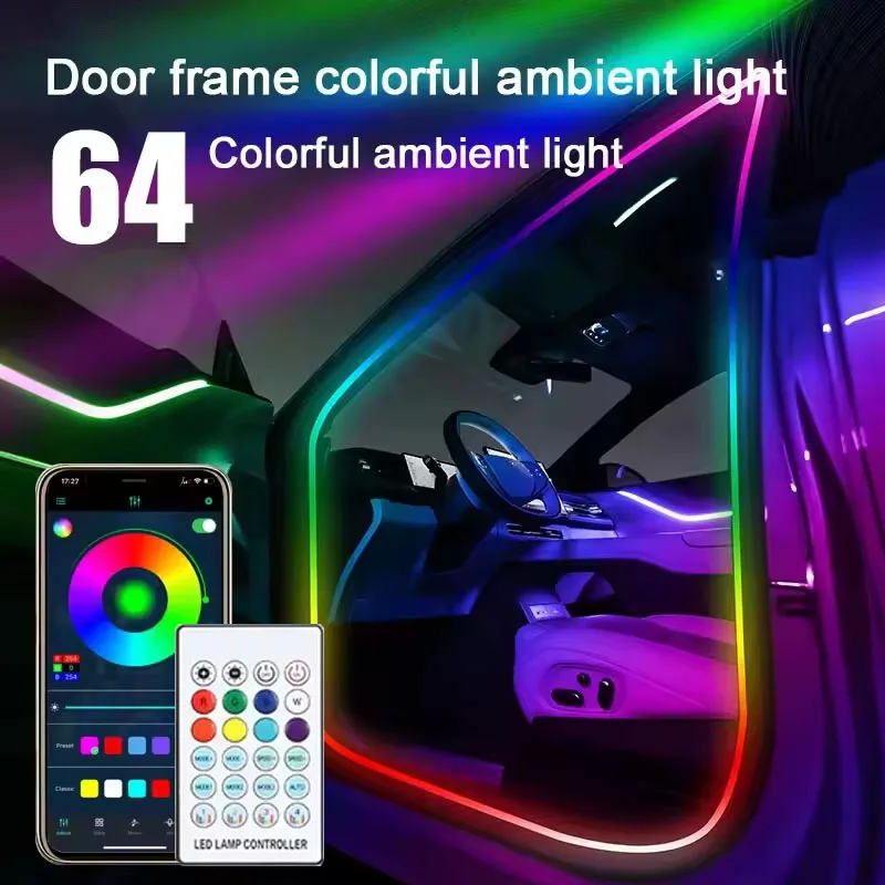 

3.5M Car Door Frame Ambient Light APP Control Car Flowing Atmosphere Lights RGB Color Changing Hidden Wiring Free Decor Lamps