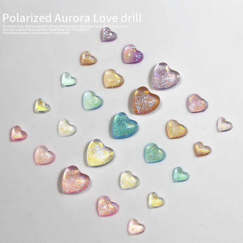 120 Stuks Sprankelende Gepolariseerde Aurora Perzik Hart Mix Grootte Parelmoer-Glans Kleurrijke Liefde Nail Art Steentjes Decoratie Manicure Edelstenen