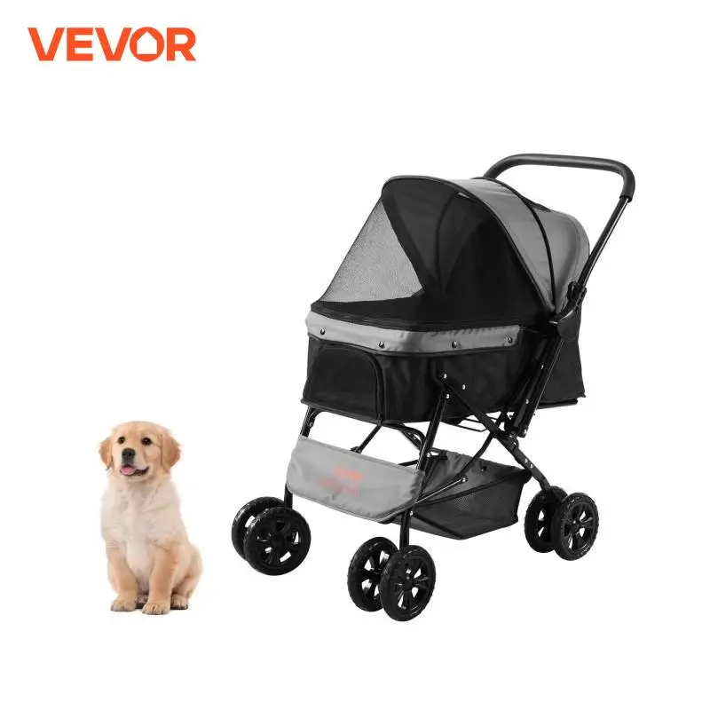 VEVOR Pet Stroller 4 Wheels Dog Stroller Rotate with Reversible Handlebar Storage Basket and Zipper for Dogs and Cats Travel