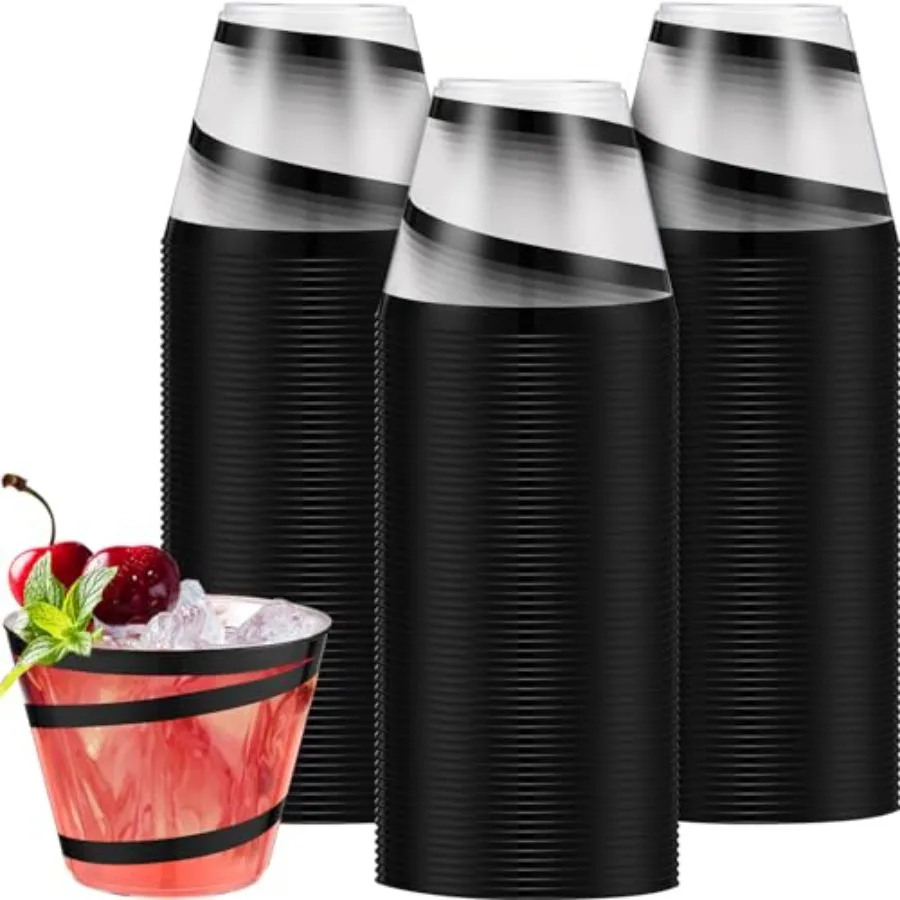 

9 oz Rimmed Swirl Plastic Cups Disposable Wine Drinking Cups Elegant Graduation Tumblers for Wedding Party plies Pcs