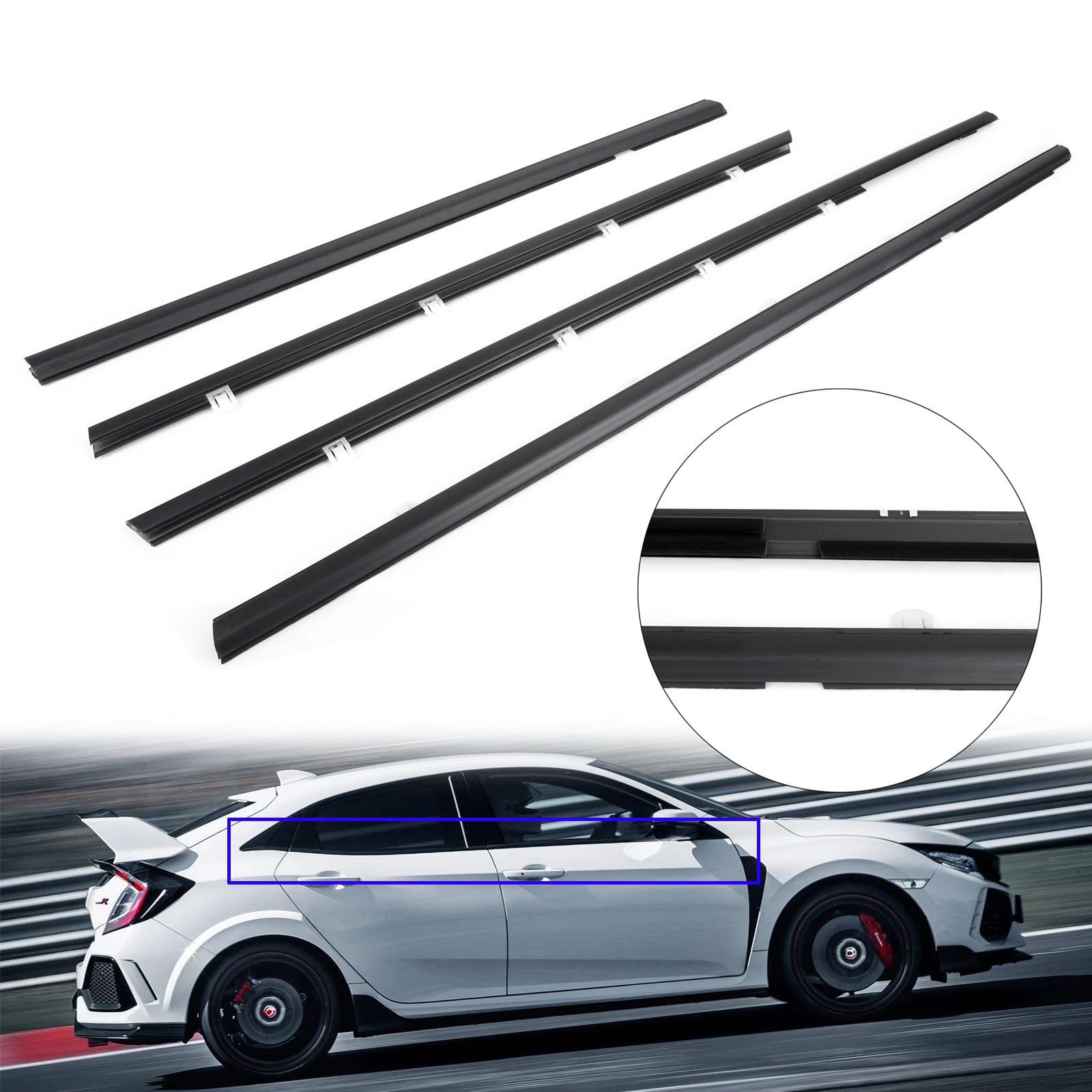 

4pcs Car Weatherstrip Window Moulding Trim Seal Belt For Honda Civic 2012-2015