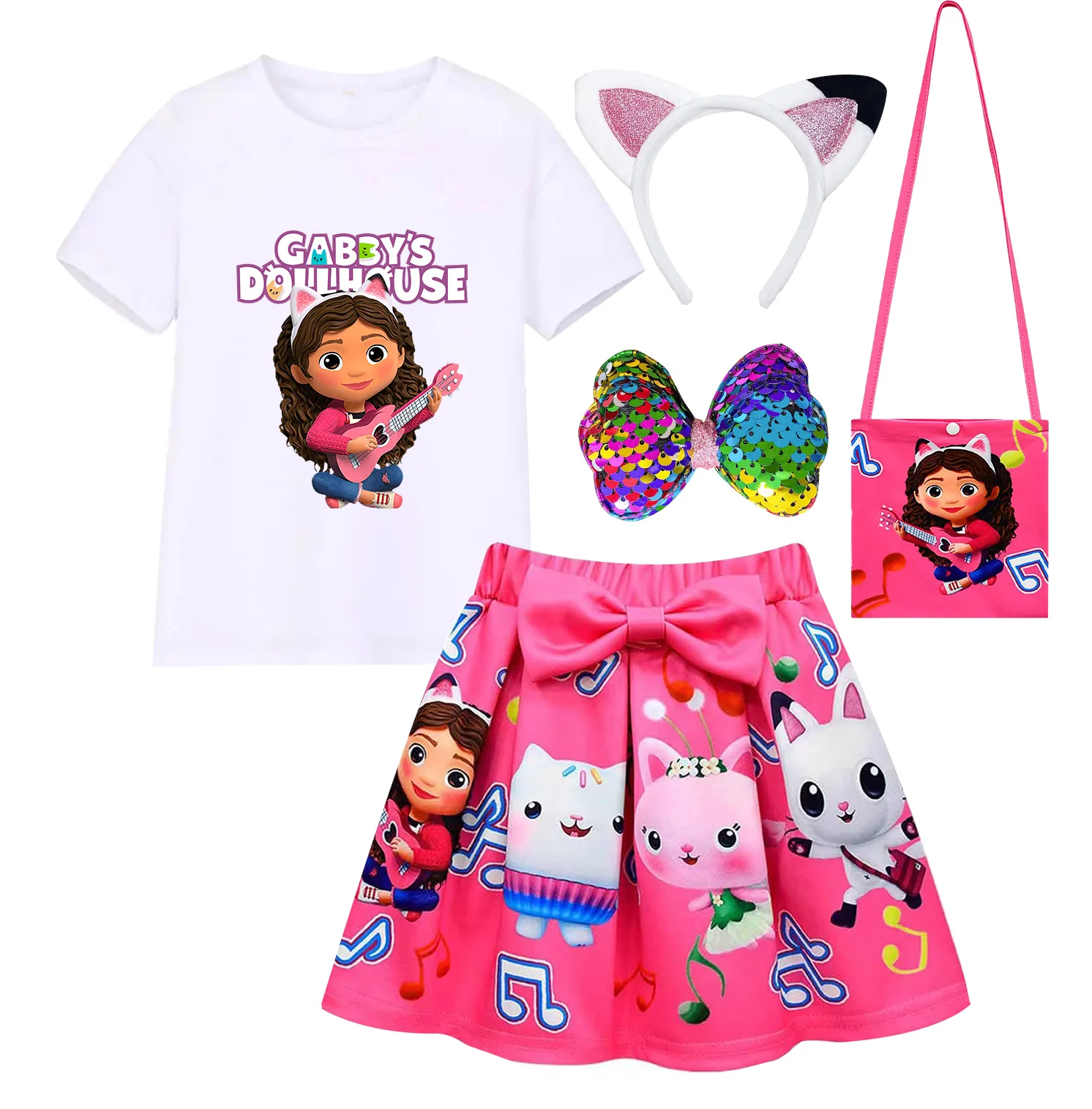 2023 Gabby\'s Dollhouse Kids Summer Gabby Cats T-shirt skirts Set Baby Girls Cute Princess Clothes Toddler Girls Birthday Party