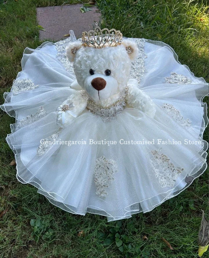 Ivory Luxury Quinceanera Teddy Bear Dress 2025 Sparkling Delicate Beaded Applique Mini quinceañera Gown Customised